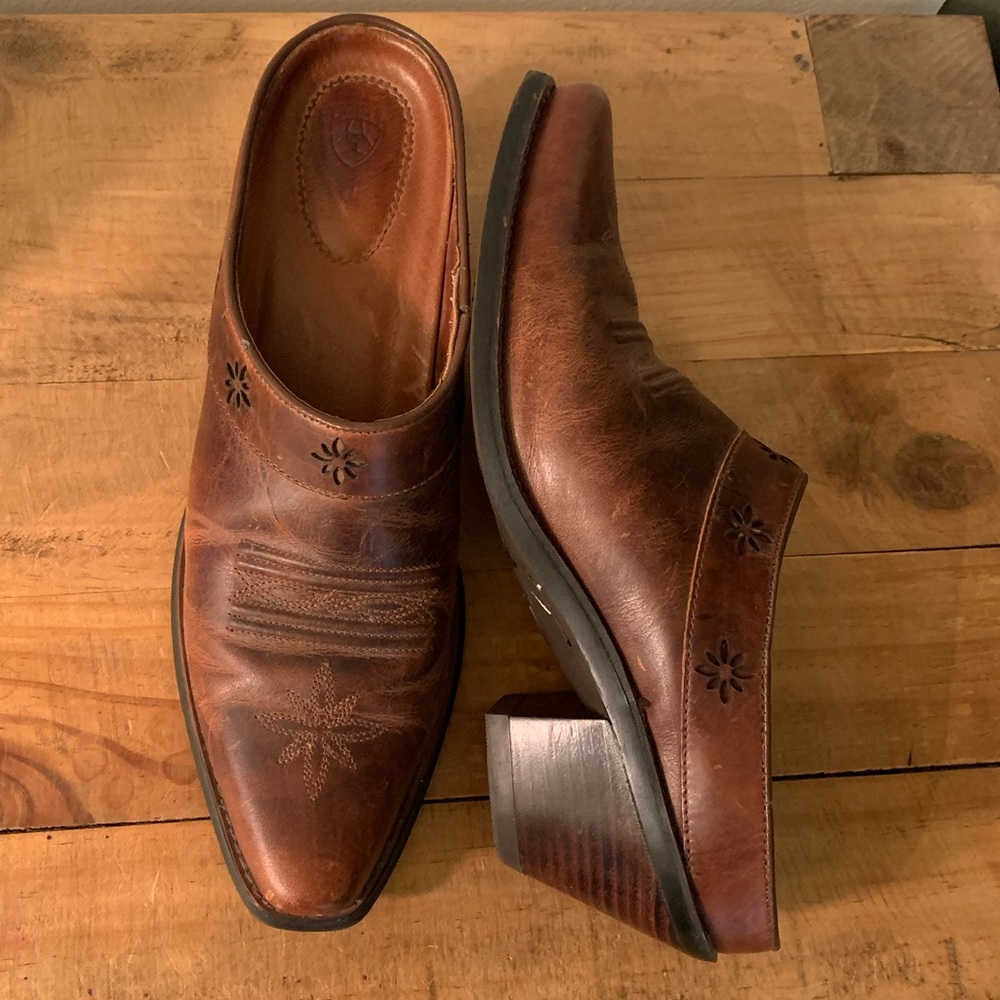 Ariat Brown Leather High Heel Mules - Size 7
